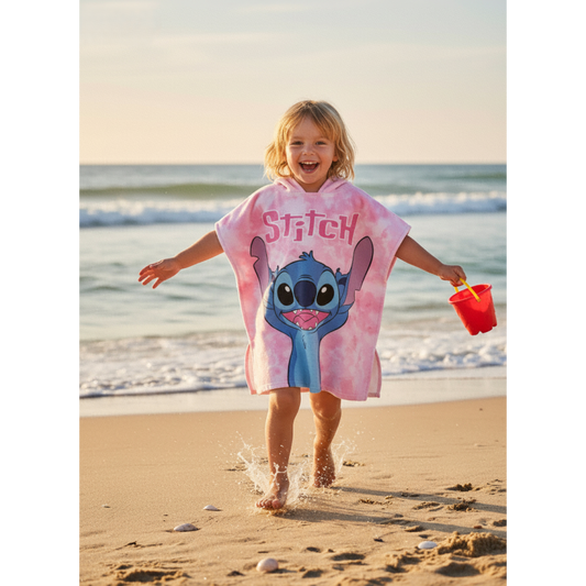 Poncho de praia Stitch rosa