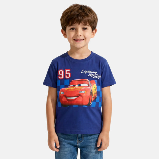 T-Shirt Manga Curta Cars Lightning McQueen azul/vermelho